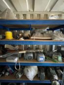 QTY OF MOTORS, GEARBOXES, CABLE, RACKING, WORKBENCHES ETC
