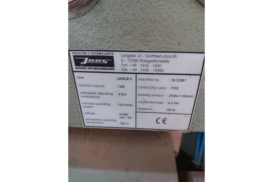 Joos Junior II 2500x1100mm veneer press Number 1812387, Year 1995 (Not including steel ducting. To - Image 2 of 7