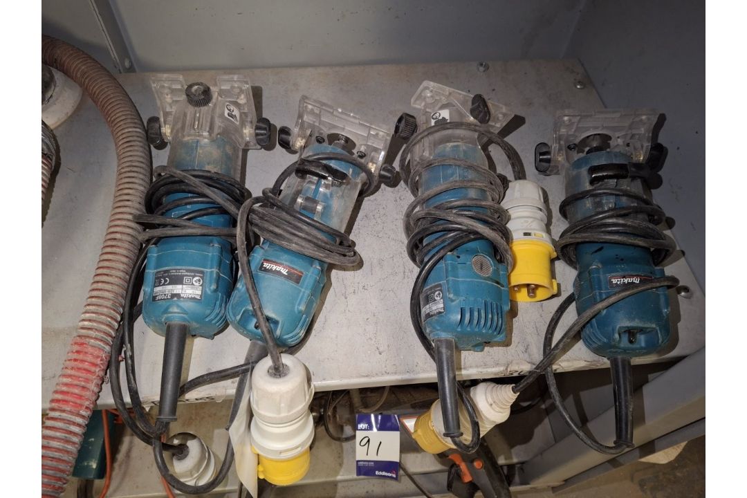 3 x Makita 3708F 110v router, 1 x Makita 3707F 110v router - Image 1 of 8