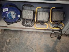 3 x 240v halogen lights, 1 x 50 meter reel extension lead