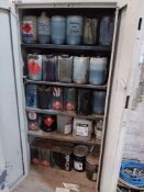 Double door fire proof cabinet and contents to include large quantity of wood stain, thinners,