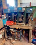 Meddings bank of four drills with workbench