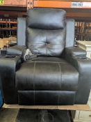 Black Leather Recliner chair with cup holders.