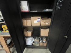 Tall steel 2 door cupboard and misc. window and door parts