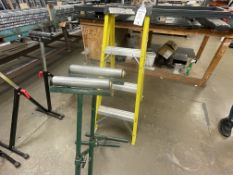 Pair of GRP 3 tread steps and 2 No green conveyor stands