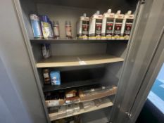 35 x Soudabond 642 Duo glue packs, qty misc. window stays and tall steel 2 door cupboard