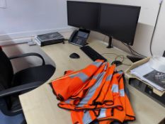 Office furniture -Datamax iclass label printer, 3 shaped workstations, 3 office chairs, low cupboard
