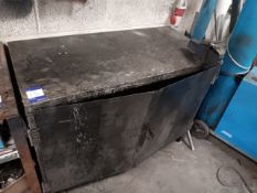 In house fabricated steel double door workbench with Record 1 tonne vice, length 1280mm, depth