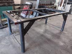In house fabricated steel workbench length 2500mm, width 1190mm, height 950mm