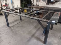 In house fabricated steel workbench length 2580mm, width 1140mm, height 950mm