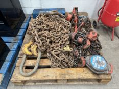 Contents of Pallet to include Block and Tackle, Lifting Chains, Lever Hoists etc