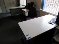 3 Various grey desks and 2 chairs