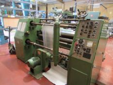 P and S Slitter with knives, air shaft unwind, suction blower for trim, 1400mm max web width, rewind