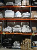 Large quantity of various metal housing, light components to rack along back wall (approx. 16 x