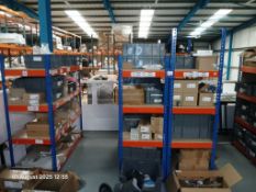 Contents of lighting component stock to 6 shelving units and floor to mezzanine to include large