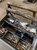 Steel Toolbox & Contents and 2x Steel Trestles 0.94 x 0.8m High