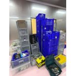 Qty Plastic Crates, Tools, Lab Equipment Etc