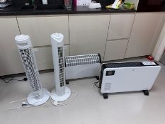 2 x Tower Fans and 2 x Electric heaters