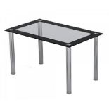 DTBL013 dining table clear glass with black edge stainless steel tube legs
