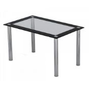 DTBL013 dining table clear glass with black edge stainless steel tube legs