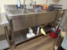 Ggmgastro stainless steel twin bowl sink 1400mmx600mmx880mm plus 100mm upstand