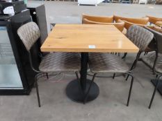 A Square Wooden Topped Table with 2 x Matching Chairs