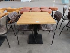 A Square Wooden Topped Table with 2 x Matching Chairs