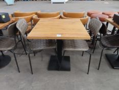 A Square Wooden Topped Table with 2 x Matching Chairs