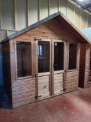 Wooden and glazed double door pitched roof summer house 2660mm(w) x 2100mm(d) x 2550mm(h) – Please