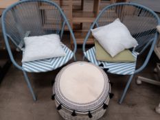 2 x Rattan style chairs and pouffe