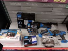 Quantity of Draper powertools to include circular saw, grinder, pressure washer, air nailer, battery