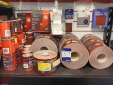 Large quantity Mirka and Abracs sandpaper/discs (various length, width and grit)