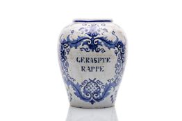 GERASPTE RAPPE APOTHECARY JAR | DELFT (NETHERLANDS / DUTCH 18TH CENTURY)