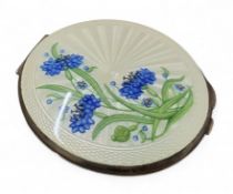 A silver and guilloche enamel compact, the hinged cover hand painted with blue cornflowers and