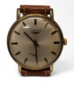 A Longines gold plated gentleman's wrist watch, Longines cal.490 17 jewel movement, signed, no