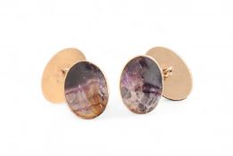 A pair of 9ct gold and Blue John oval cufflinks, , S & Co, Birmingham, 1966, 8.5g gross