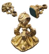 A large gilt fob set with a rectangular bloodstone approx. 16 x 14mm, indistinct hallmark, 32mm