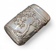 ****Amended Description**** a Japanese silver vesta case, applied with a flowering prunus tree to
