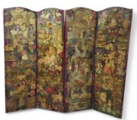 A Victorian decoupage four-fold screen, slightly arched, 176cm high, each panel 51cm,  204cm wide,