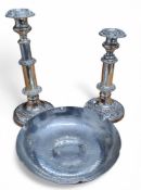 A pair of George IV Old Sheffield Plate telescopic candlesticks, campana sconces with detachable