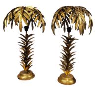 A pair of contemporary gilt metal side lights, in the form of palm trees, 70cm high