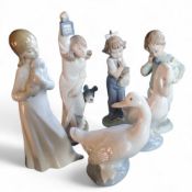 A pair of Nao models, of Geese, 16cm high, printed mark;  others, Bedtime (6)