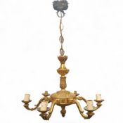 A Louis XVI style brass six branch chandelier, 64cm diameter x 85cm drop