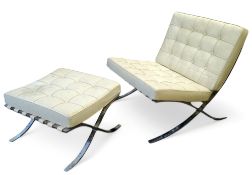 After the Bauhaus - a Barcelona chair and stool, after a design by Ludwig Mies van der Rohe and