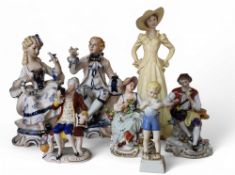 A Royal Worcester figure, Old Friends, modelled by Freda Doughty, black mark;   a pair of Dresden