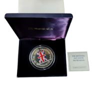 A Royal Mint The Britannia Five Ounce Silver Medal, 2001, with Union Jack,  .925, 65mm diam, limited