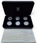 Royal Mint 2007 Britannia 20th Anniversary Silver Proof One Pound Collection, six Britannia