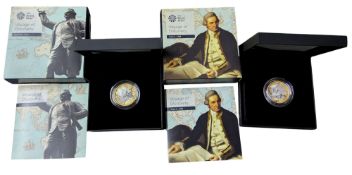 Numismatics - a Royal Mint  Two Voyage of Discovery Silver Proof £2 coin, 2018 and 2020