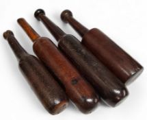 Treen - four early 19th century tactile hardwood lead beating tools