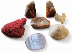 Conchology - corals, various;  a pair of agate bookends;  a similar ashtray;  etc